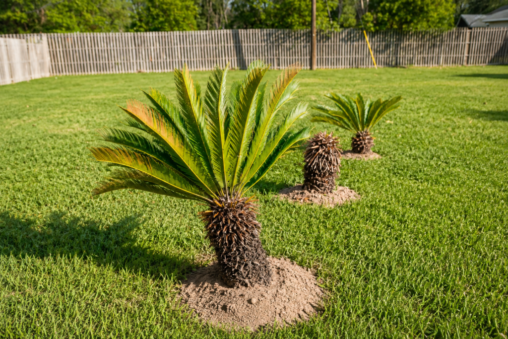 Fire ant mound activity around landscape plants in a North Florida lawn
