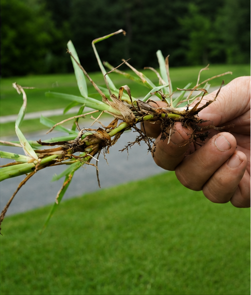 Inspecting roots and thatch for signs of turf-damaging insect activity