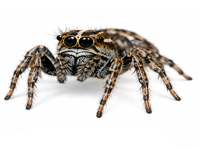 Close-up of a jumping spider showing its large forward-facing eyes
