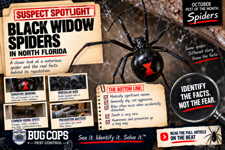 Learn how to identify Black Widow spiders in North Florida, where they hide, the real risk of a bite, and how to avoid accidental contact.