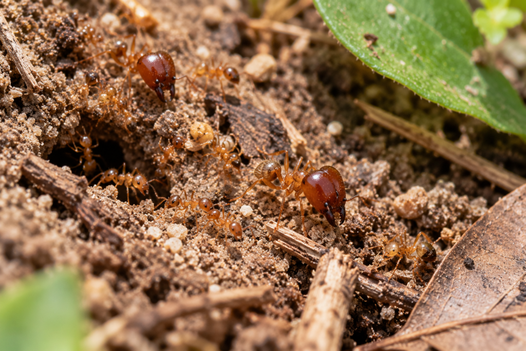 Fire Ant Identification Bigheaded ants with large-headed major workers in soil and leaf litter