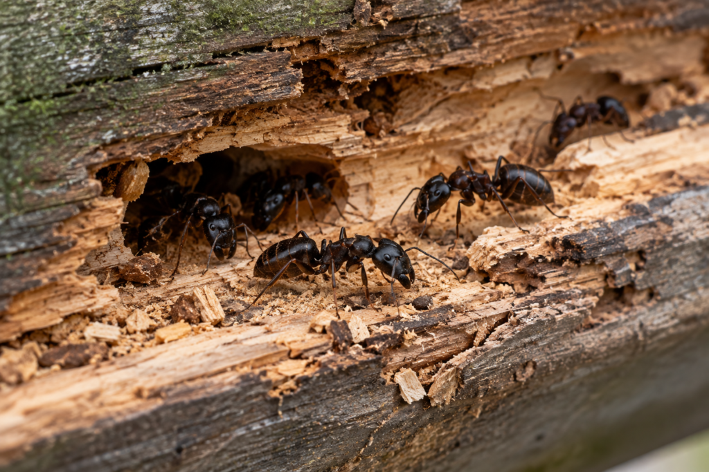 Fire ants and developing brood exposed in a disturbed mound