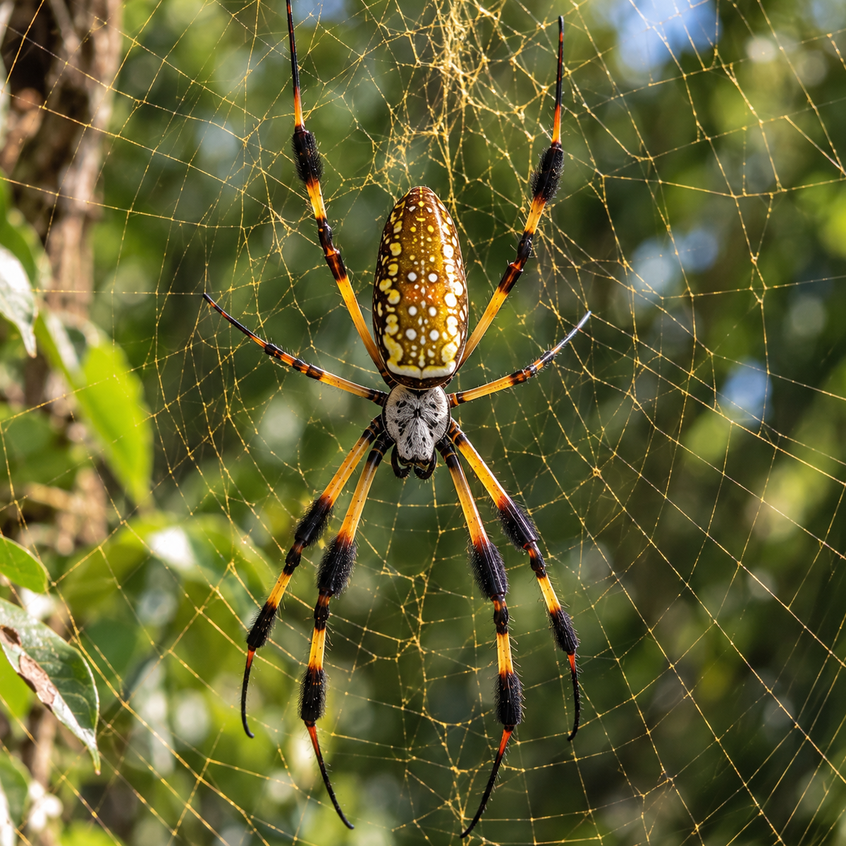 Spider Identification Guide: Golden silk orb-weaver resting in a large web among vegetation