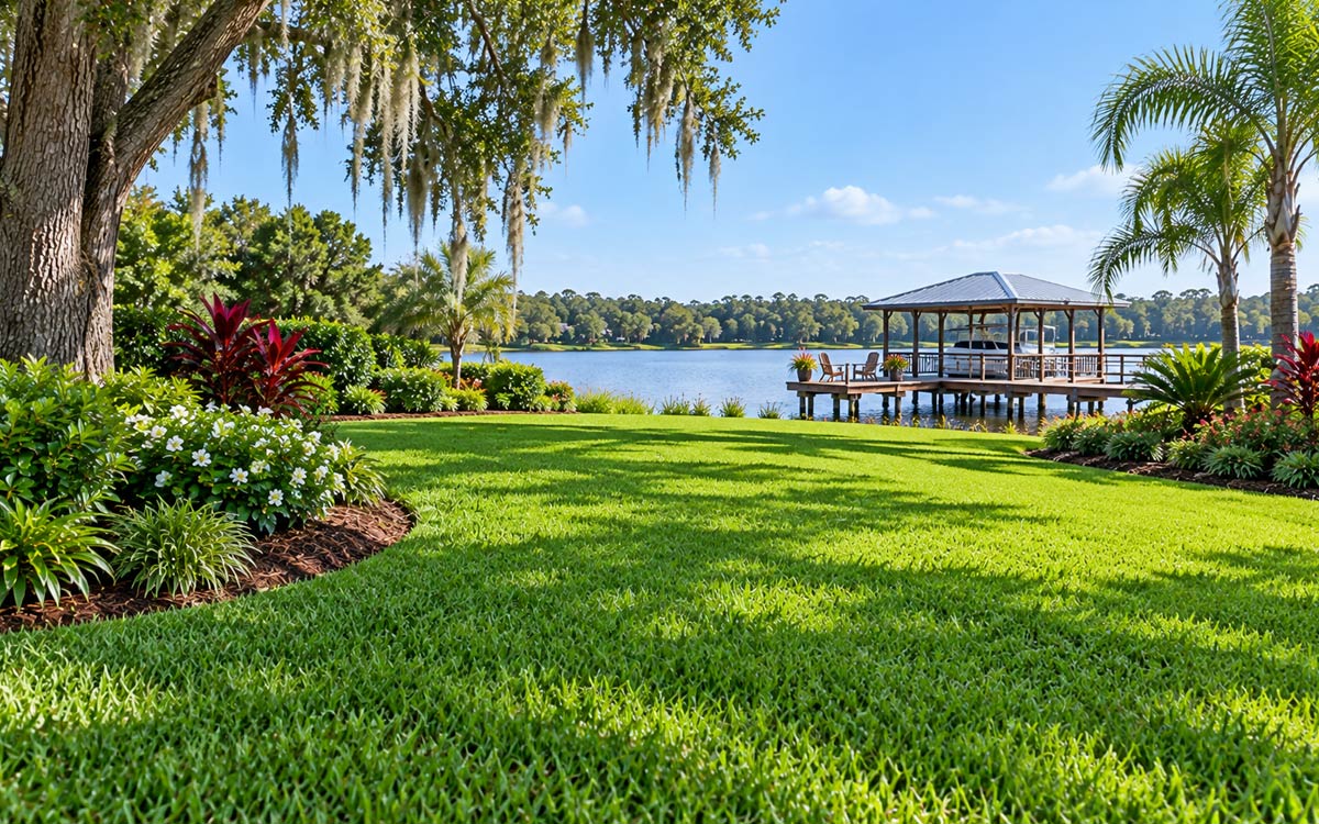 Healthy St. Augustine grass lawn maintained through lawn and ornamental care in North Florida