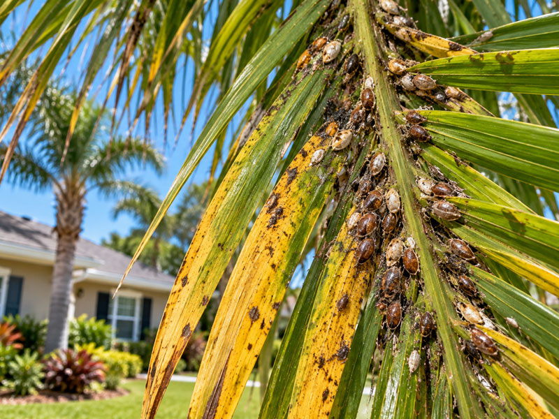 Visible Insect Activity on Palm Fronds